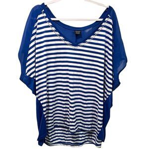 Faded Glory Women’s 4X Blue And White Stripe High Low Top, 26W-28W